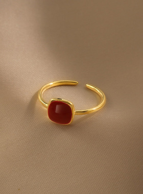 法国coss kokos925银红色方形戒指女复古赫本风食指戒指高级感