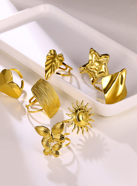 法国coss koko个性 戒指几何心形纹理设计感蝴蝶戒指