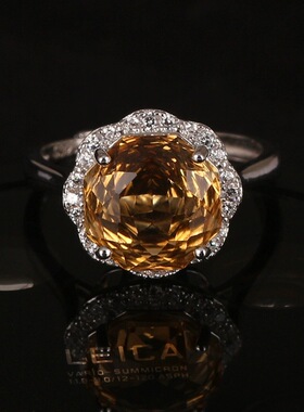 法国coss koko新款黄晶镀白金轻奢戒指女 时尚气质彩宝高级感