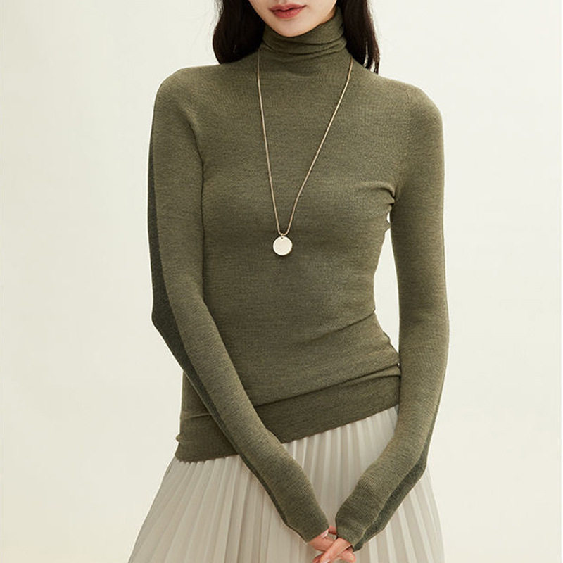 法国cherrykoko美拉德撞色拼接针织衫女秋冬两面穿半高领打底衫