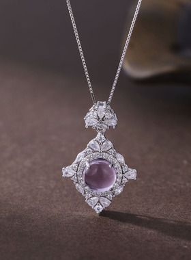 法国coss koko银城s925银紫水晶蛋面项链欧美风几何形吊坠锁骨链