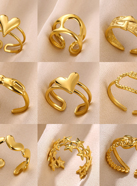 法国coss koko欧美新款心形女士戒指几何镂空星星戒指镀18k金