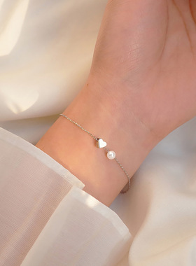 法国coss koko珍珠爱心手链女年新款潮小众设计手饰闺蜜信物简约