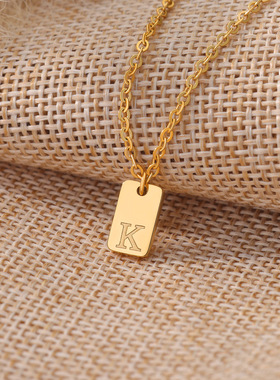 法国coss koko新款字母方牌吊坠项链项链26英文字母男女项链