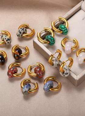 法国coss koko欧美法式气质复古甜甜圈石耳环耳圈小众设计高级感