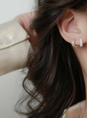 法国coss koko镶钻耳圈925银气质耳扣 冷淡个性耳钉圆圈耳环耳饰