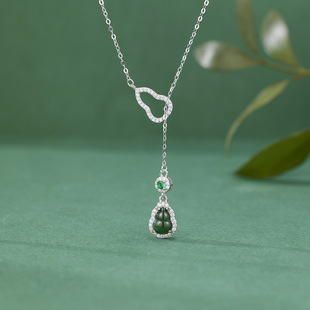 法国coss koko925银危料翡翠双葫芦项链女新中式锆石玉石吊坠