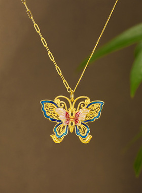 法国coss kokos925银宫廷风珐琅幻彩蝴蝶项链女新中式国潮高级感