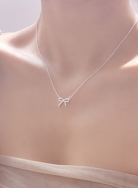 法国coss koko蝴蝶结项链女s925风同心结吊坠锁骨链年新款森系