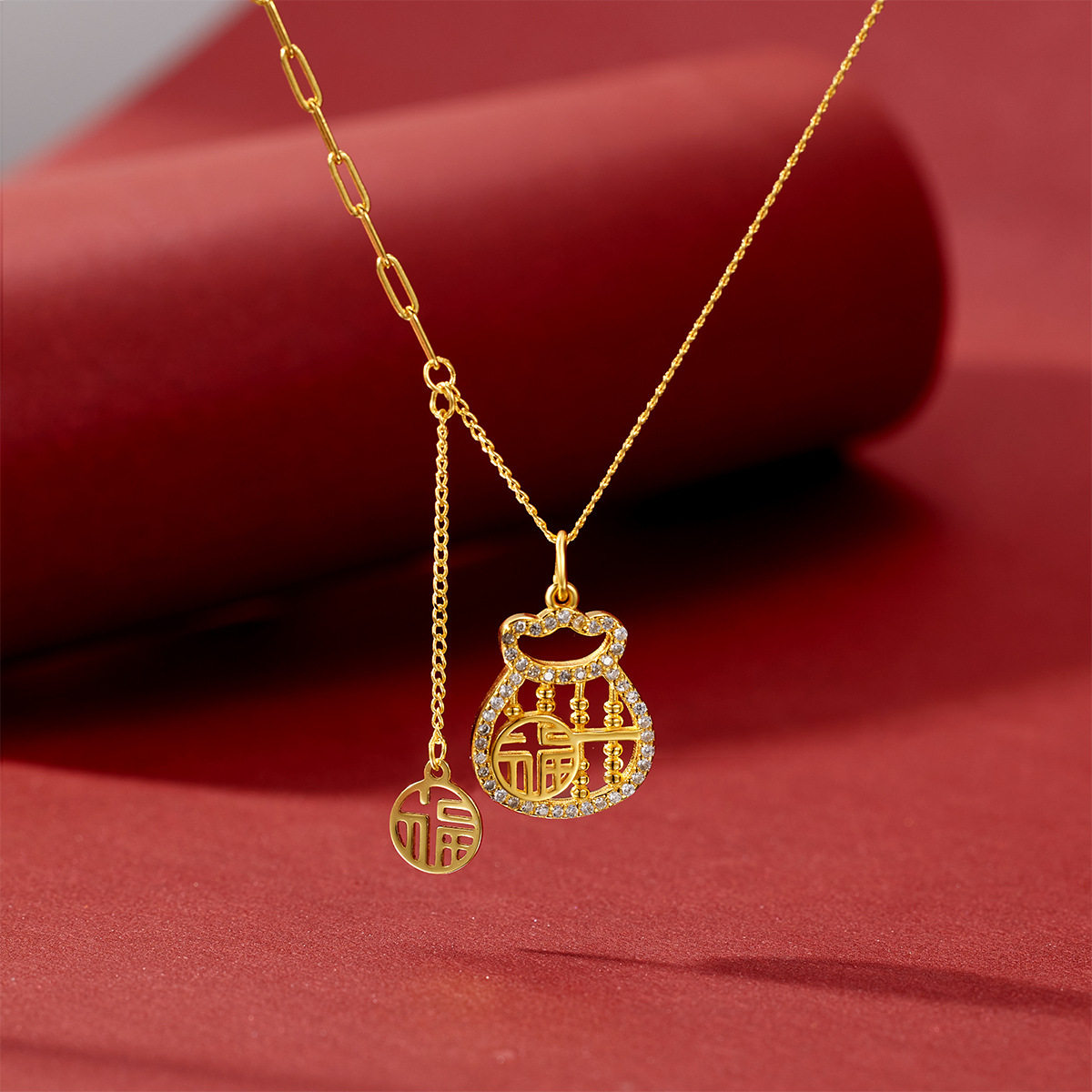 法国coss koko银城s925银福牌算盘项链女国潮风镂空福袋吊坠银