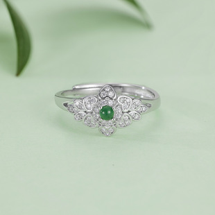 法国coss kokos925银几何爱心花朵戒指女新中式国潮危料翡翠指环