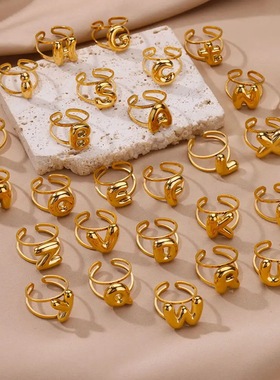 法国coss koko气泡英文字母戒指女电镀可调指环26个开口戒