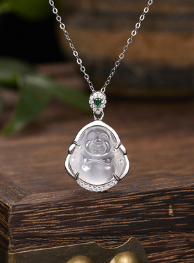 法国coss kokos925银镶钻白玉髓弥勒佛项链女新中式国潮复古