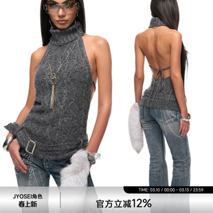 JYOSEI角色原创节日氛围感性感露背可调节系带挂脖针织毛衣女冬季