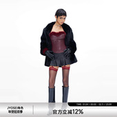 JYOSEI角色欧美辣妹黑色仿狐狸毛皮草宽松廓形中长款 保暖毛毛外套