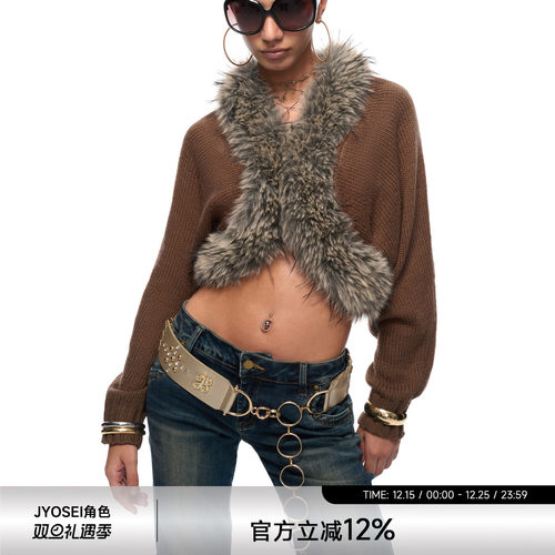 针织宽松短款收腰螺纹毛衣开衫女