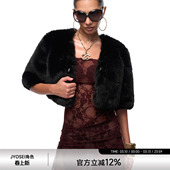 JYOSEI角色原创节日氛围感千金风黑色短款 环保皮草女外套 宽松中袖