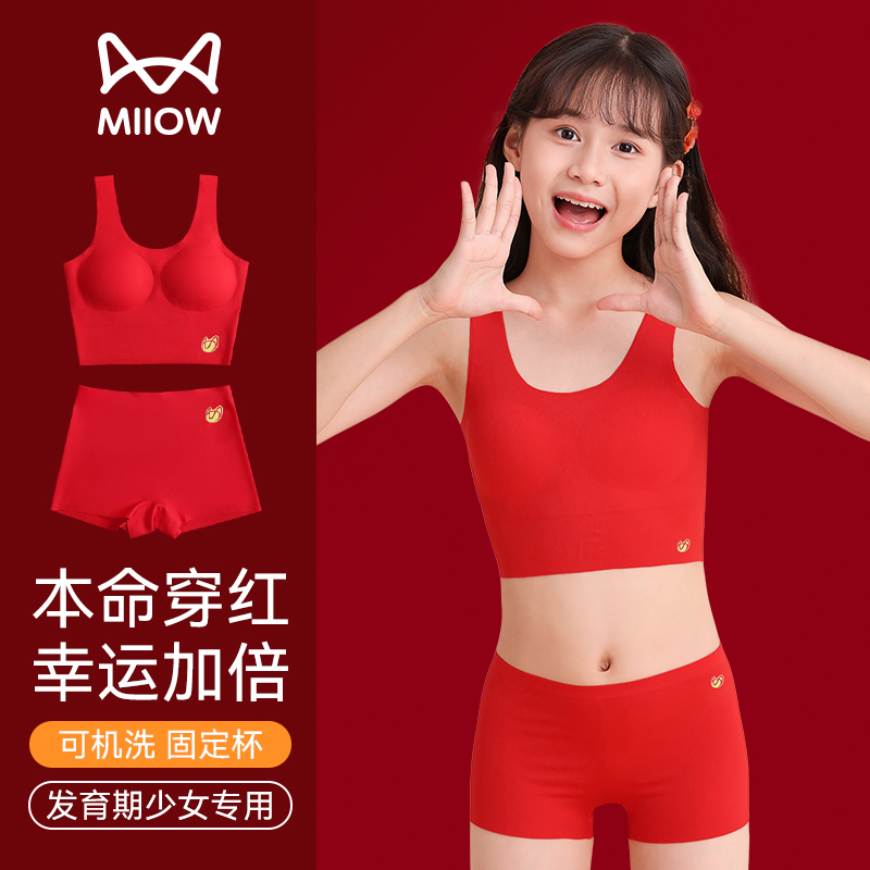 少女发育期本命年红色内衣套装