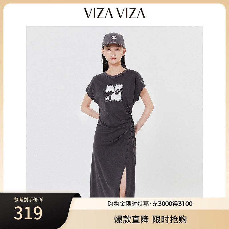 VIZA VIZA 2025夏季新款通勤气质醋酸短袖圆领连衣裙图片