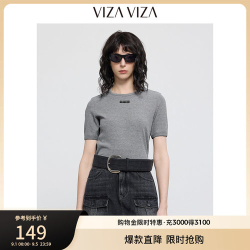 VIZA VIZA 2026秋季新款通勤气质休闲简约百搭短款圆领短袖T恤女