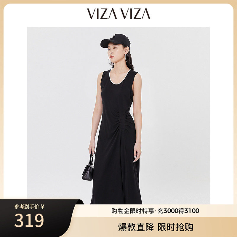 VIZA VIZA 夏季新款通勤气质长裙无袖高腰连衣裙图片
