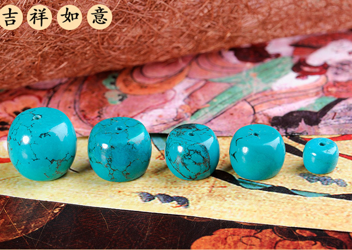 湖北天然绿松石墩子鼓珠桶珠