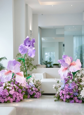 紫色eva仿真花花艺巨型鸢尾纸艺花交车仪式布置舞台装饰美陈场景