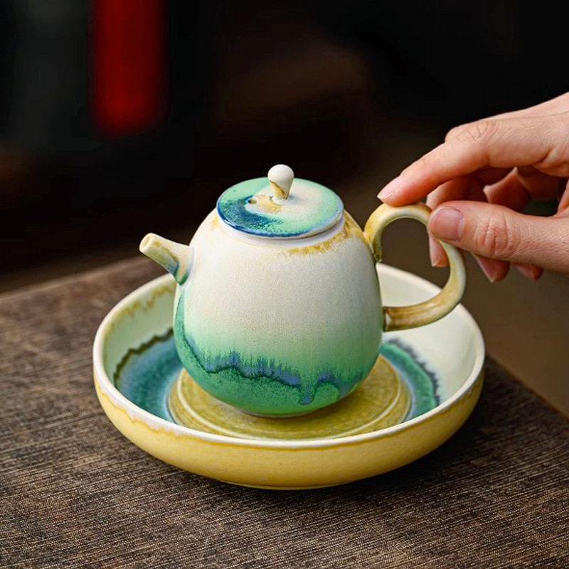 复古水墨只此青绿茶壶一人用功夫茶具单壶泡茶家用办公陶瓷泡茶壶