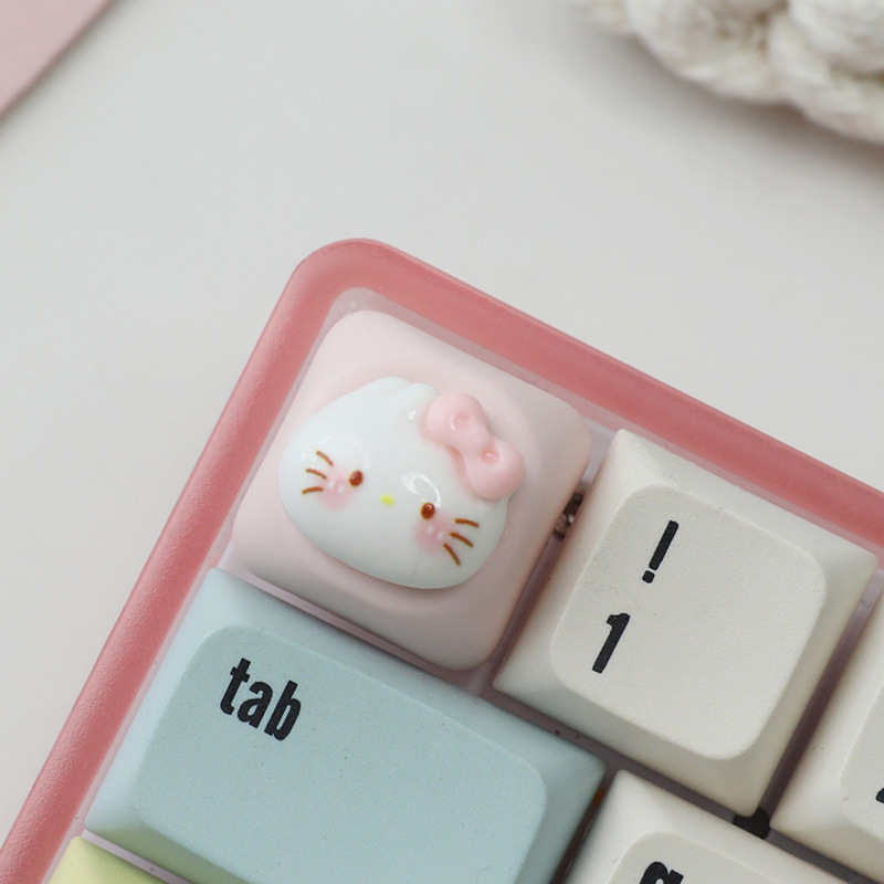 现货可爱KT猫机械键帽个性化十字轴键盘帽树脂蝴蝶结键帽MOA底座