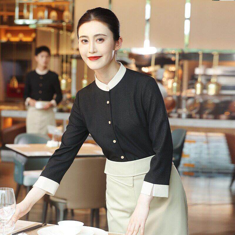 衣研堂酒店餐饮服务员服长袖简约餐厅前厅收银定制秋冬工装女