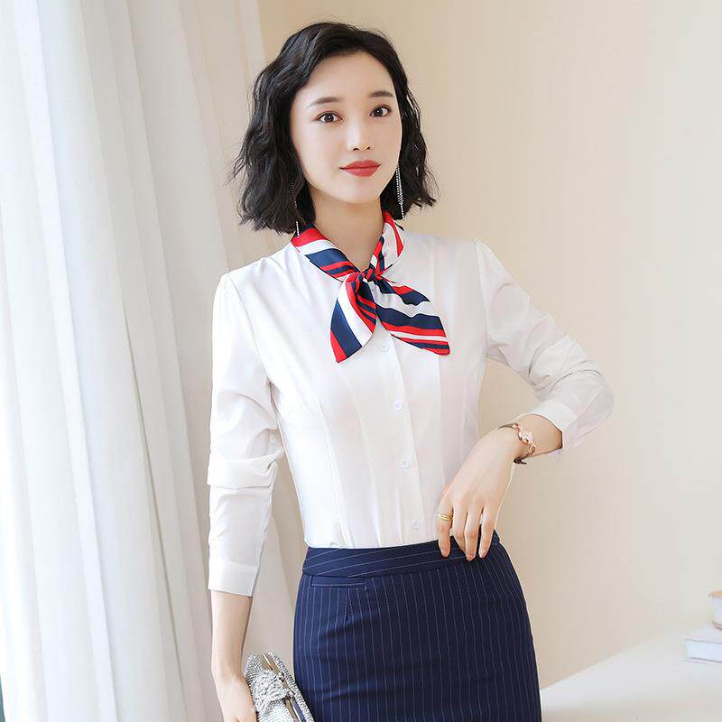 2024秋季新款长袖结职业衬衣女酒店化妆店气质美容院服务员工装