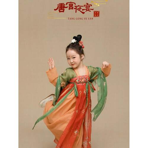 女童汉服唐宫夜宴新款古装齐胸襦裙中国风覆古洋装超仙异域风情