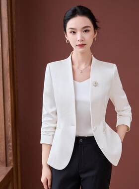 无领西装外套女2026新款夏季级感醋酸缎面收腰小西服长袖上衣