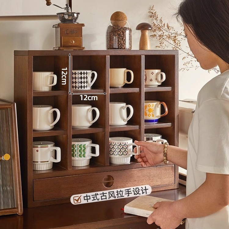 实木杯架桌面多层手办收纳整理架
