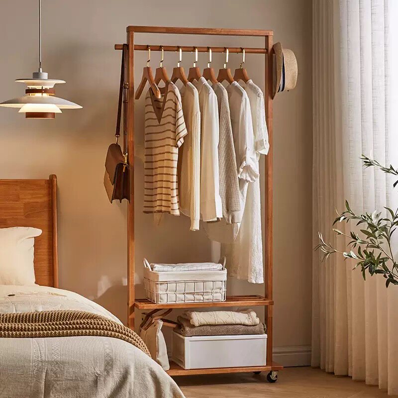 实木落地衣帽架双层可移动挂衣架