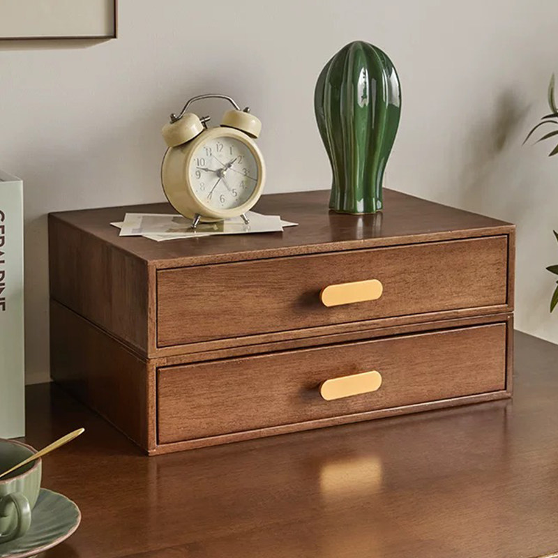 实木桌面多层抽屉式收纳盒家用办公桌杂物文件储物盒电脑增高架子