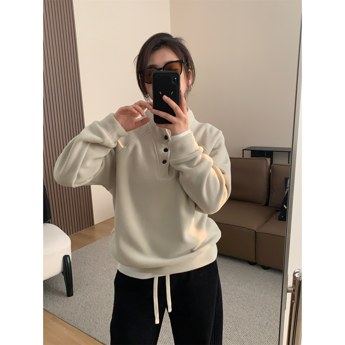 美式复古加绒立领卫衣