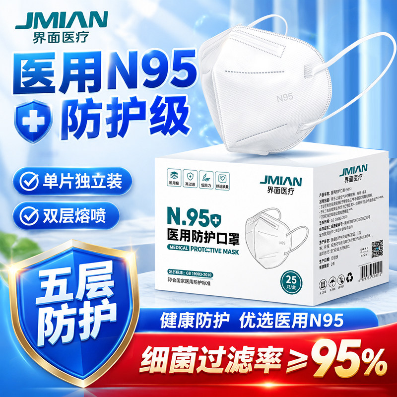 界面成人200支N95级医用防护口罩图片