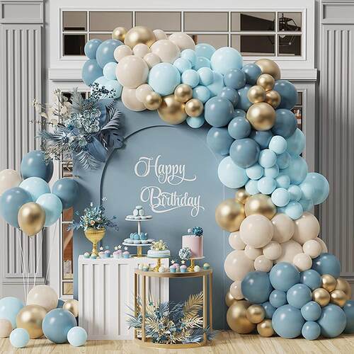 Teal Blue Gold Balloon Garland Arch Kit Confetti Ballons Bir