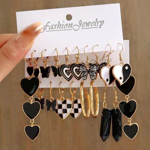 Peach Heart C-shaped Earring Combination Earrings for Women