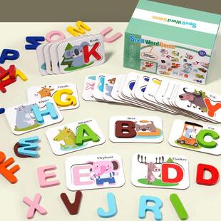 Montessori Wooden Spell Word Game Letter Cognitive Card Matc