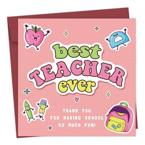 1Set Best Teacher Ever Thank You Card Cute Teacher Appreciat