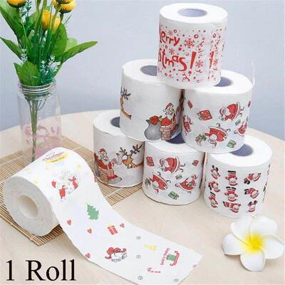 1Roll Christmas Toilet Paper Festival Theme Printed Wood Pul