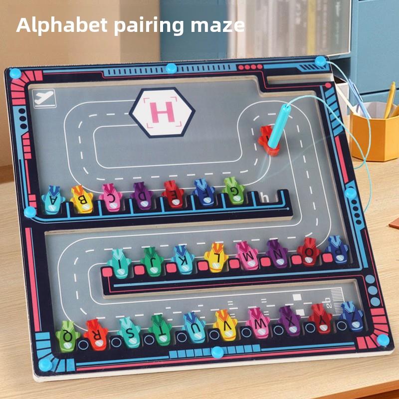 磁性字母字母迷宫蒙台梭利玩具木制拼图