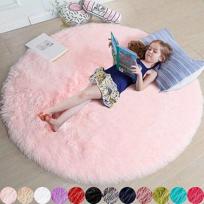 Fluffy Round Rugs For Girls Bedroom Soft Shaggy White Carpet
