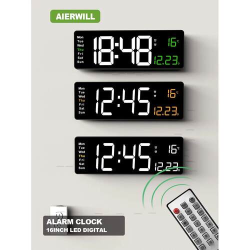 16inch Digital Wall Clock Large LED Alarm Clock Remote