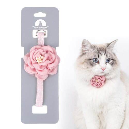 Pet Collar Solid Color Cat Necklace With Flower Adjustable B