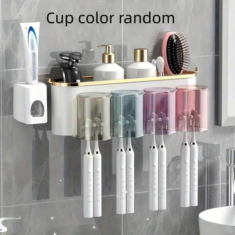 1 Set Multifunctional Toothbrush Rack and Mug Holder Wall Mo