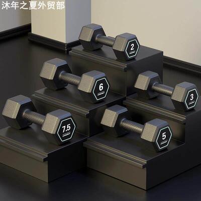 Rubber coated hexagonal dumbbell5kg 10kg哑铃女士家用健身器材