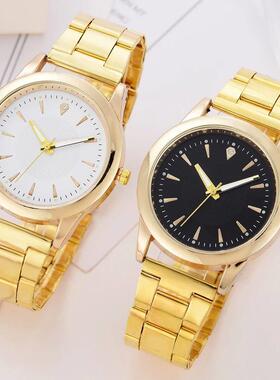 Luxury Couple Quartz Watch Golden Strap Black And White Dial